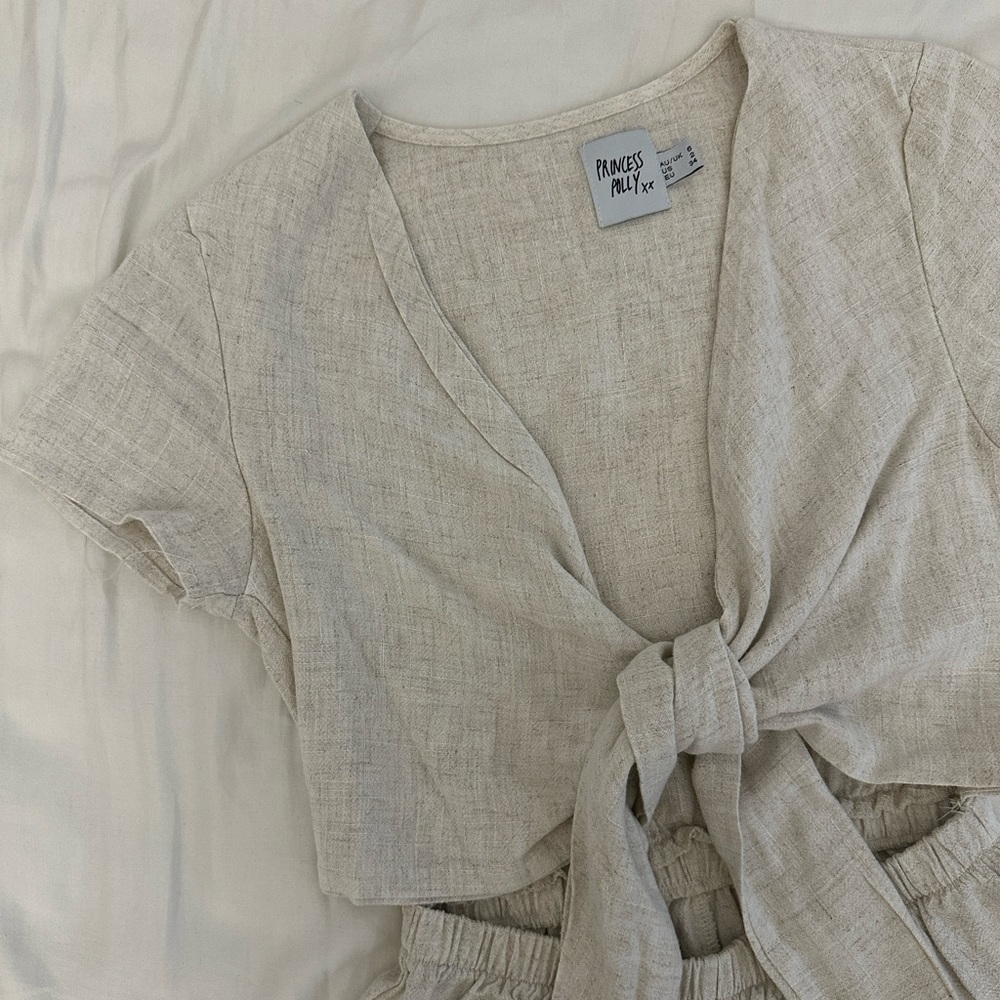 Princess Polly Ragnar Tie Front Romper Beige